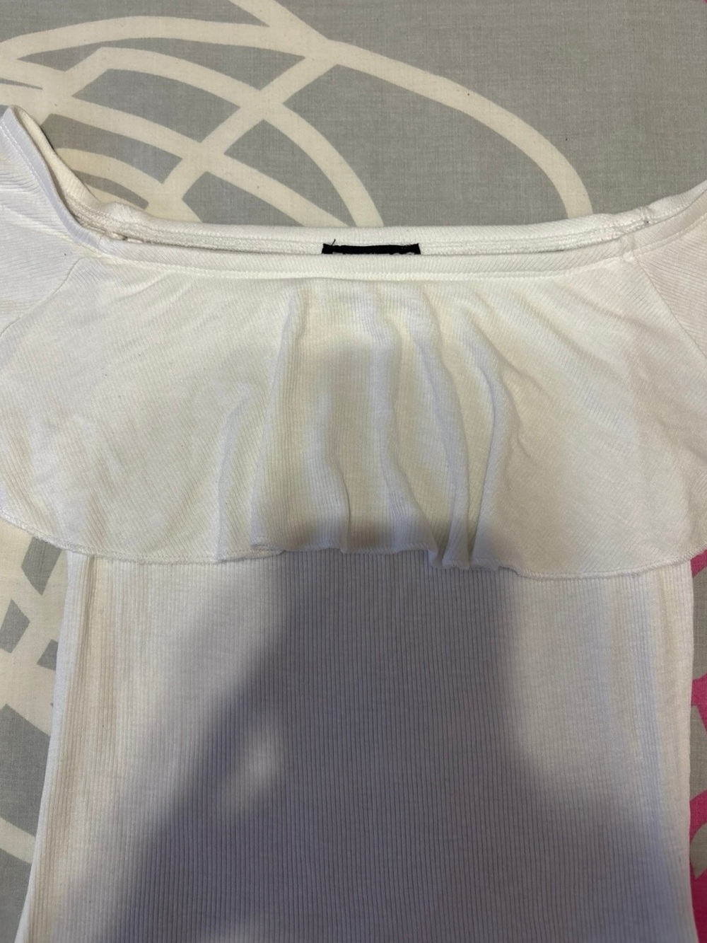 Express White Off-The-Shoulder Ruffle Bodysuit - Picture 3 of 6